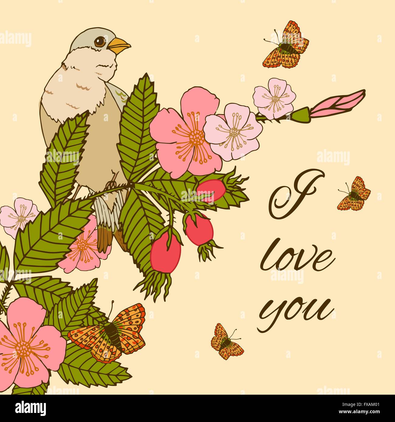 Vintage flowers background with bird Stock Vector Image & Art - Alamy