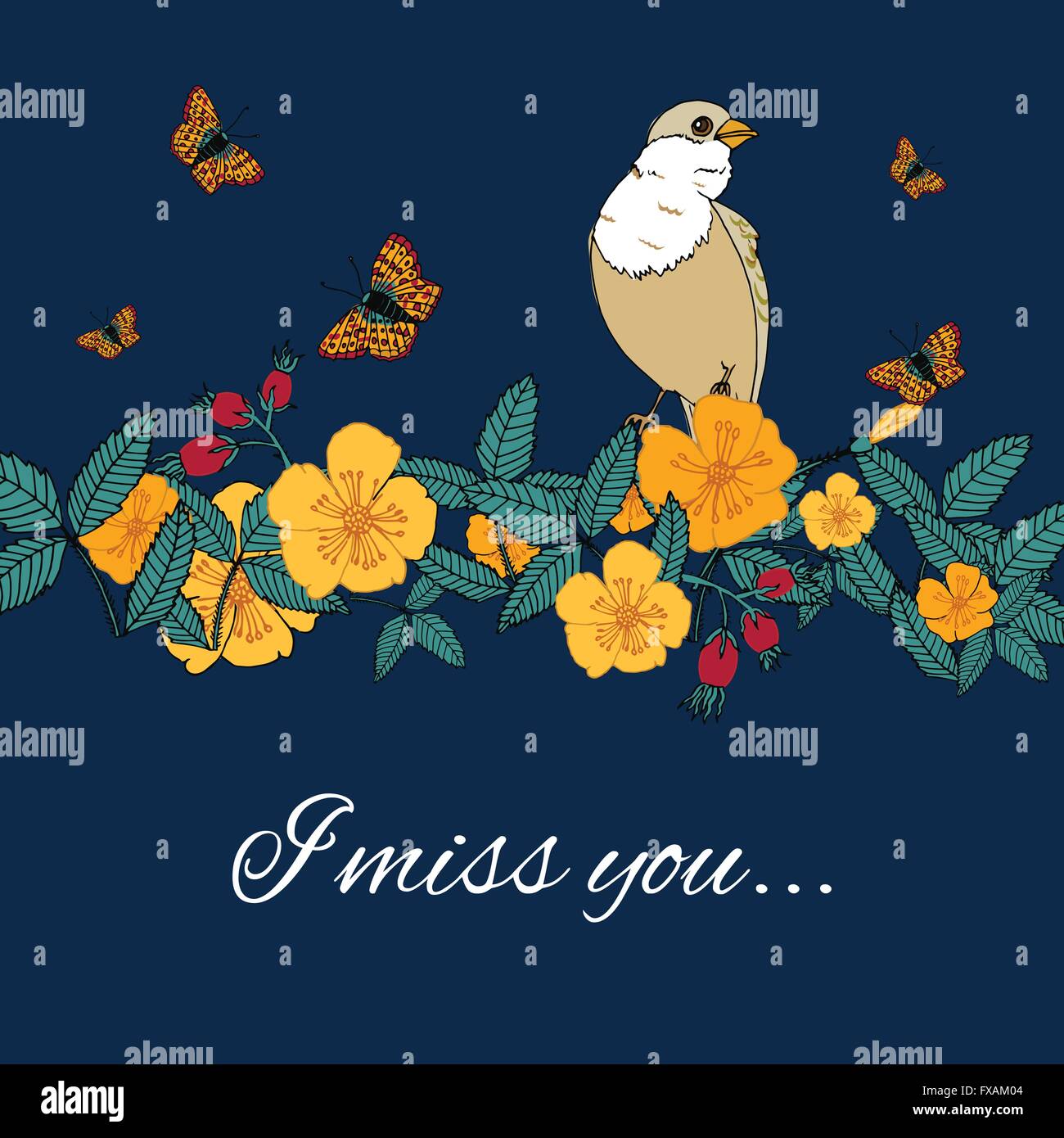 Vintage flowers background with bird Stock Vector Image & Art - Alamy