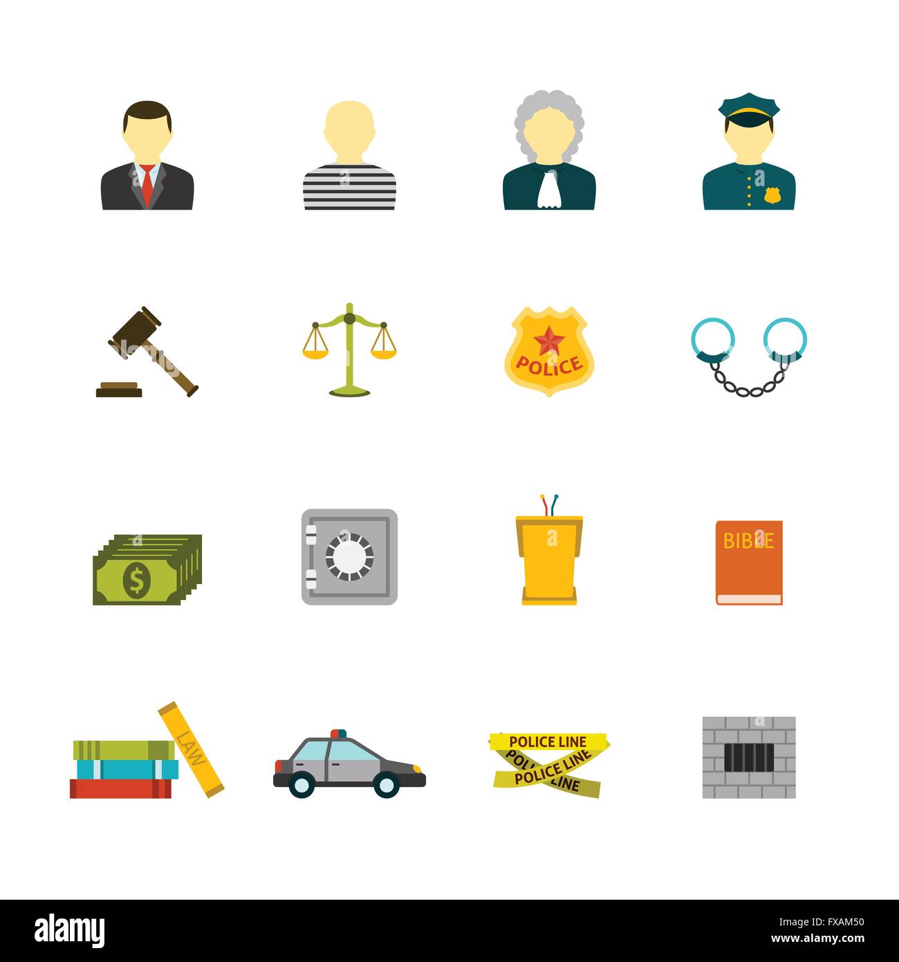 Crime and Punishments Icons Set Stock Vector
