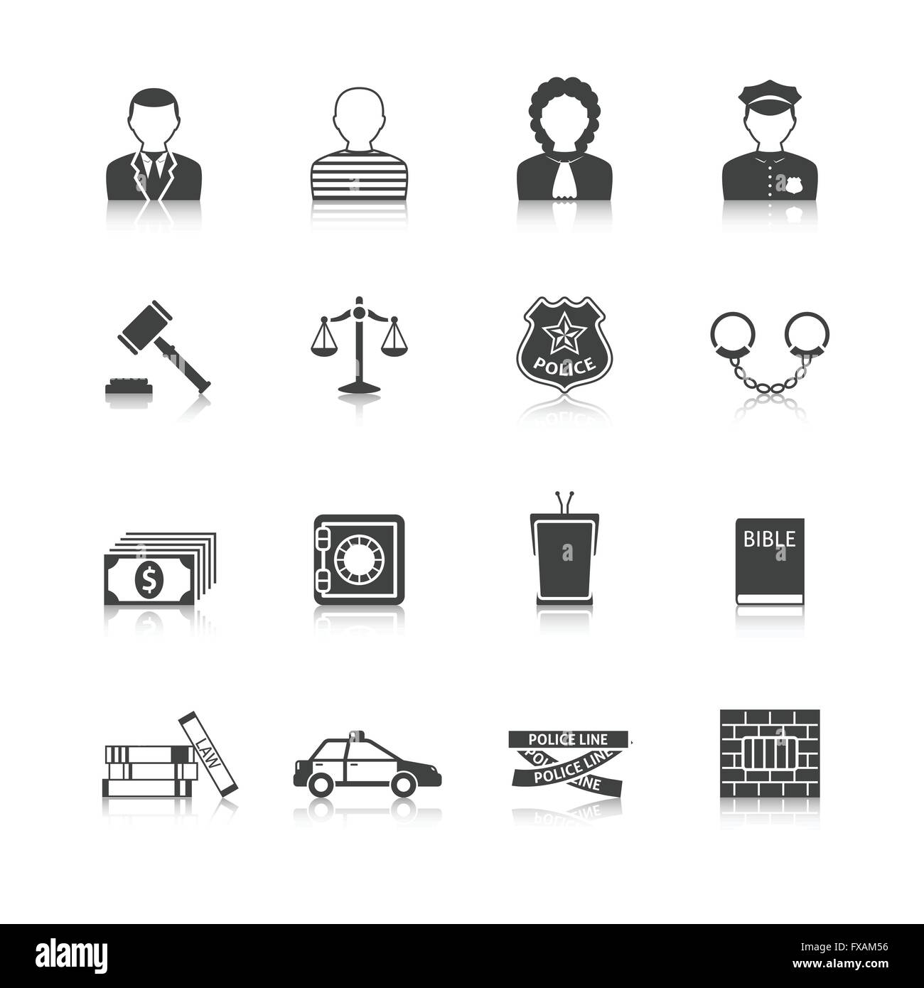 Crime and Punishments Icons Set Stock Vector