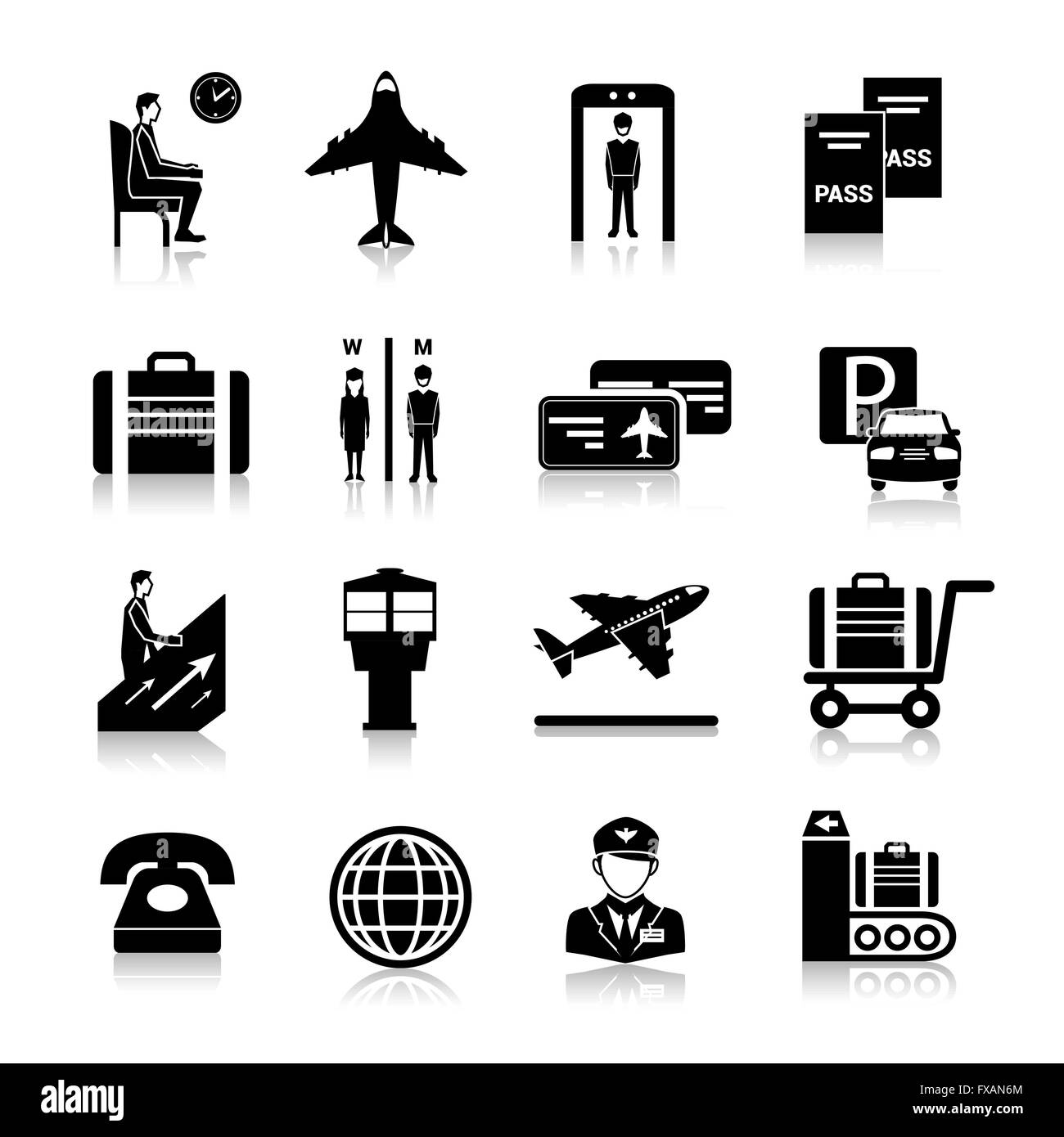 Airport Icons Black Stock Vector