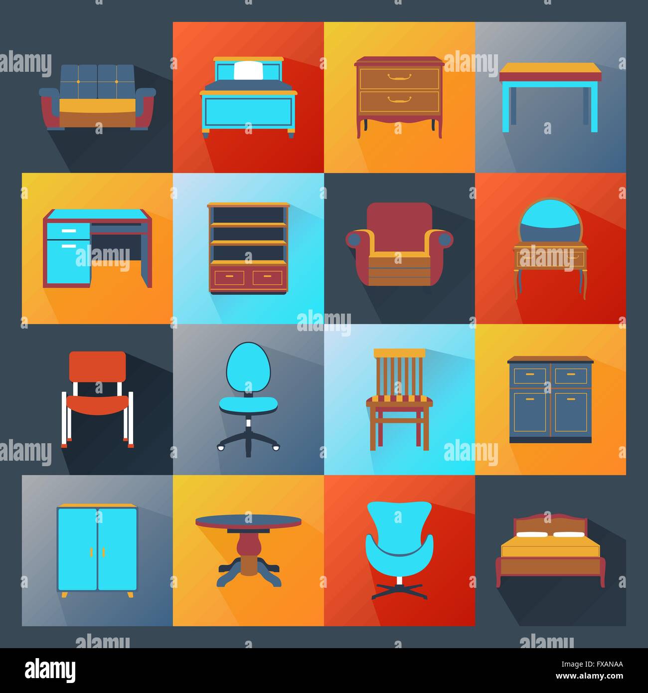 Furniture Icons Flat Stock Vector Image & Art - Alamy