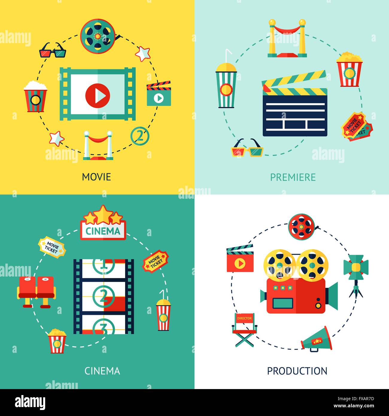 Cinema Flat Set Stock Vector Image & Art - Alamy