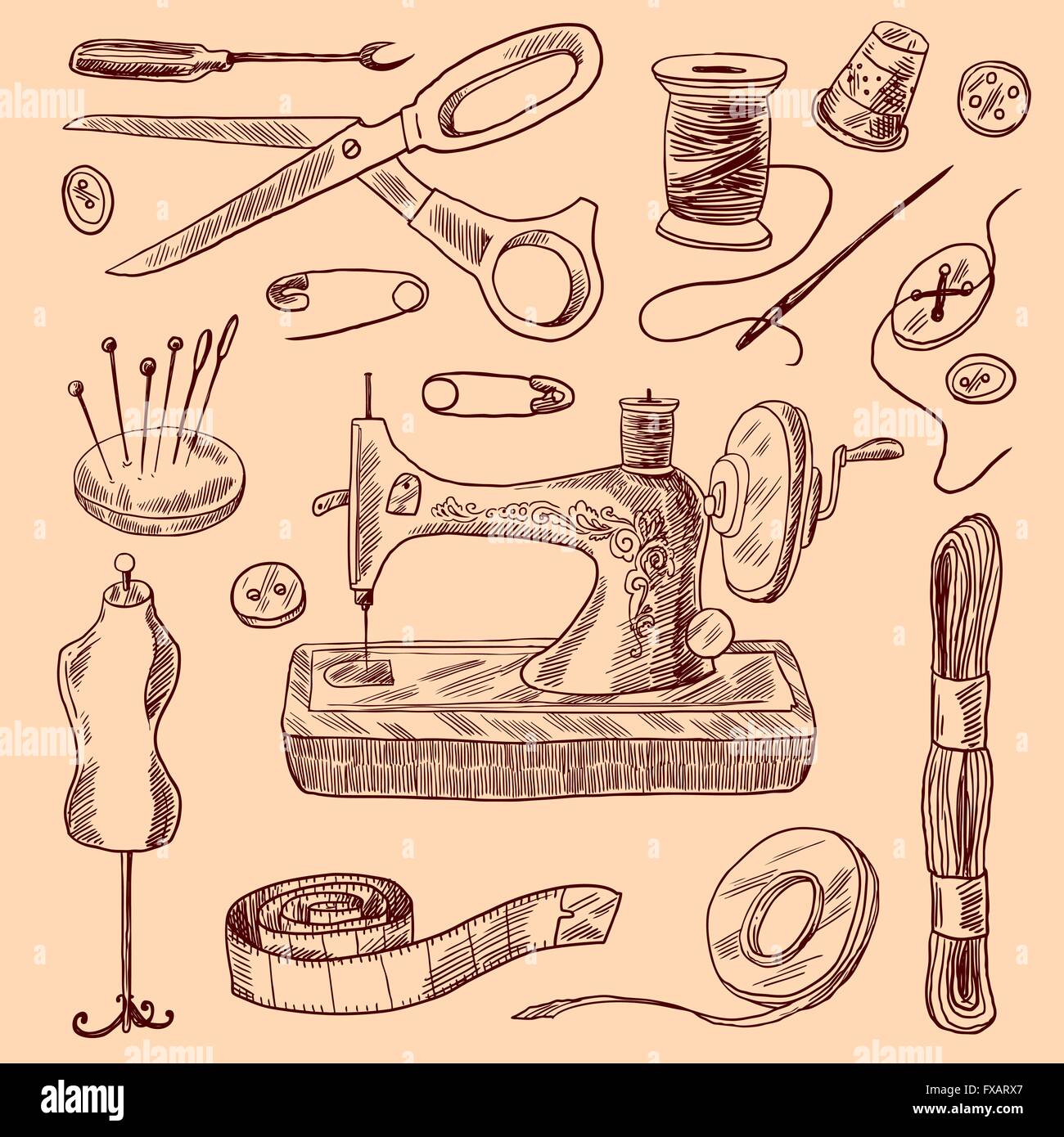 Sewing Icons Sketch Set Stock Vector Image & Art - Alamy