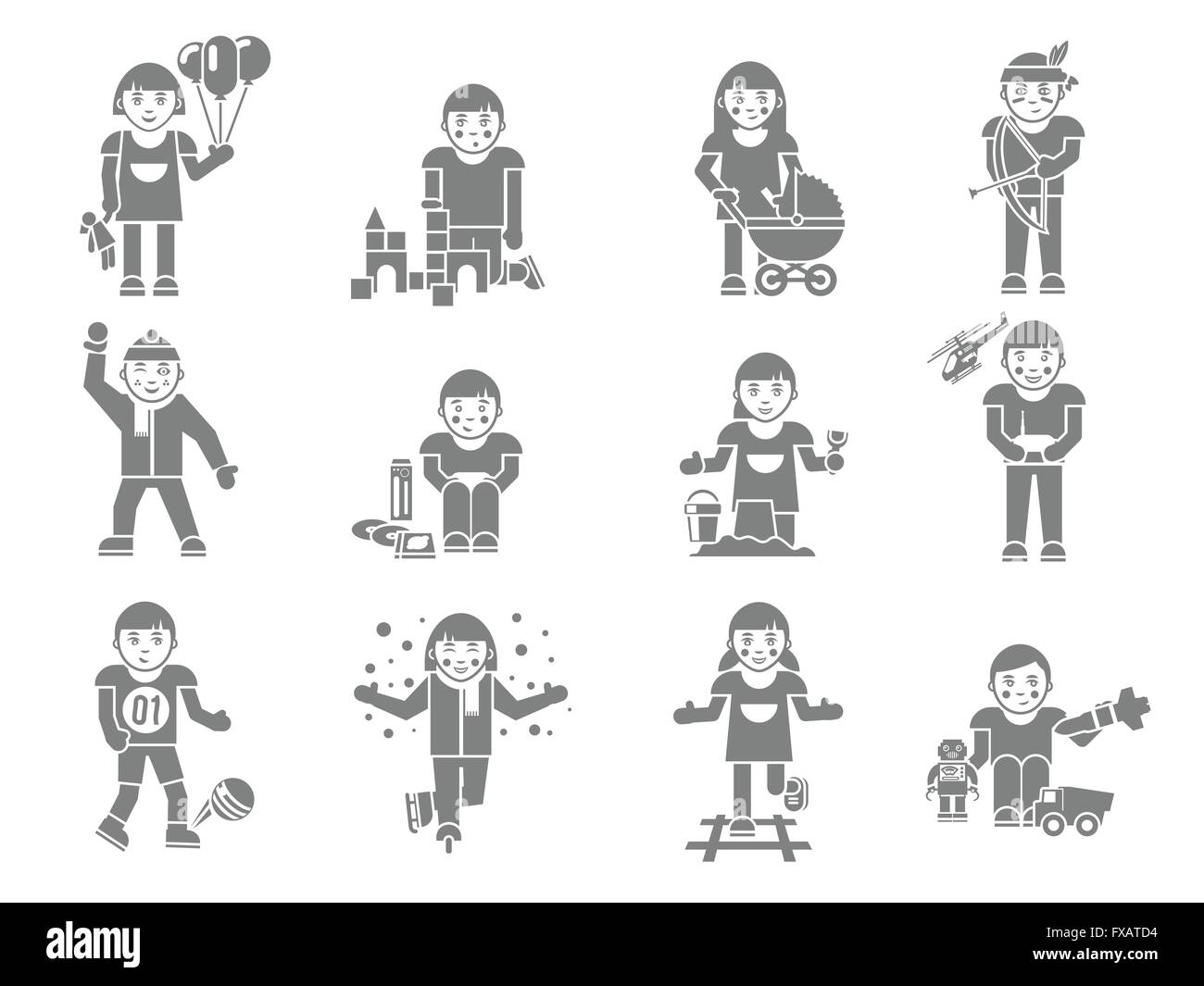 Kids Playing Black Stock Vector