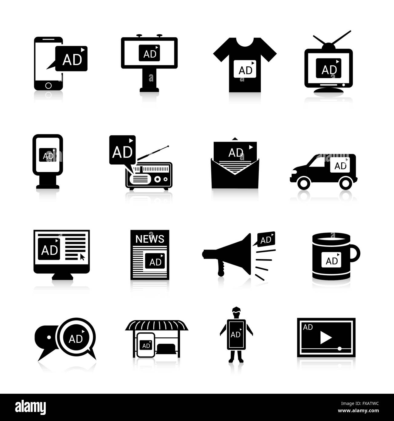 Advertising Icons Black Stock Vector