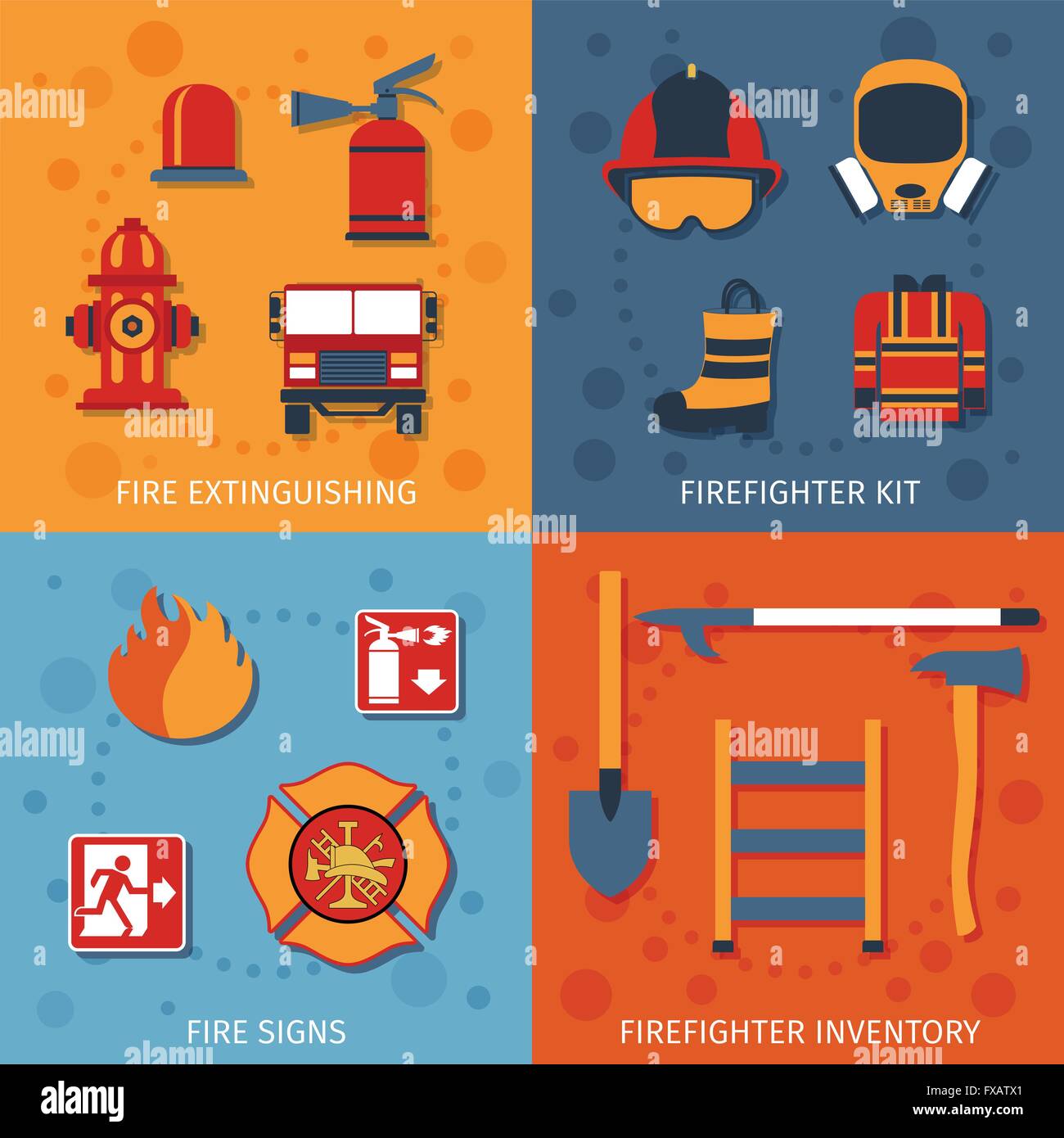 Firefighter Flat Set Stock Vector Image & Art - Alamy