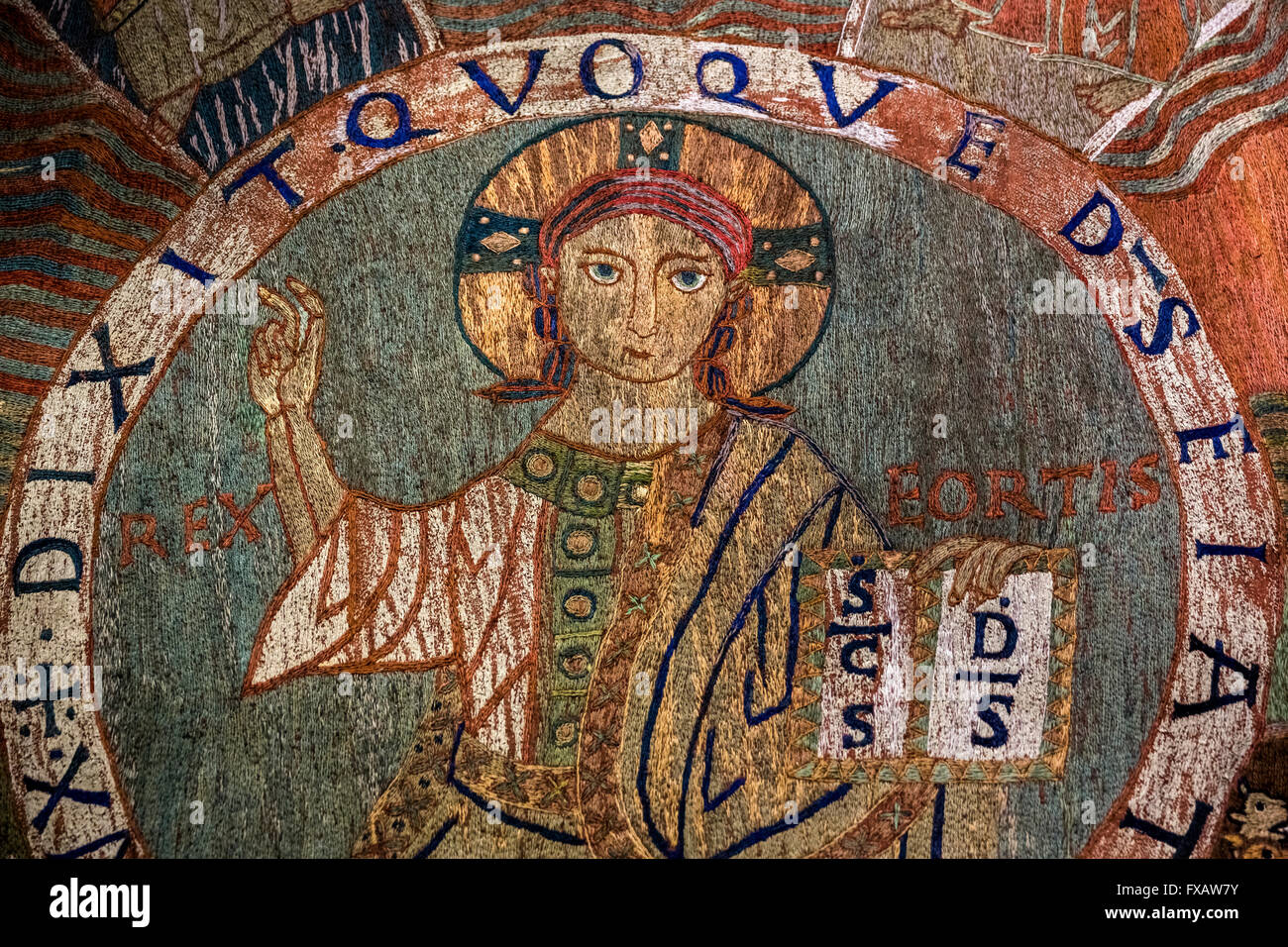 Tapis de la creació, creation carpet from the 11th century, Santa Maria Cathedral of Gerona, Catedral Santa Maria de Girona Stock Photo