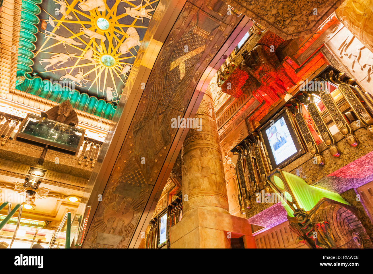 England, London, Knightsbridge, Harrods, Ceiling Decoration of the Egyptian Escalator Stock Photo