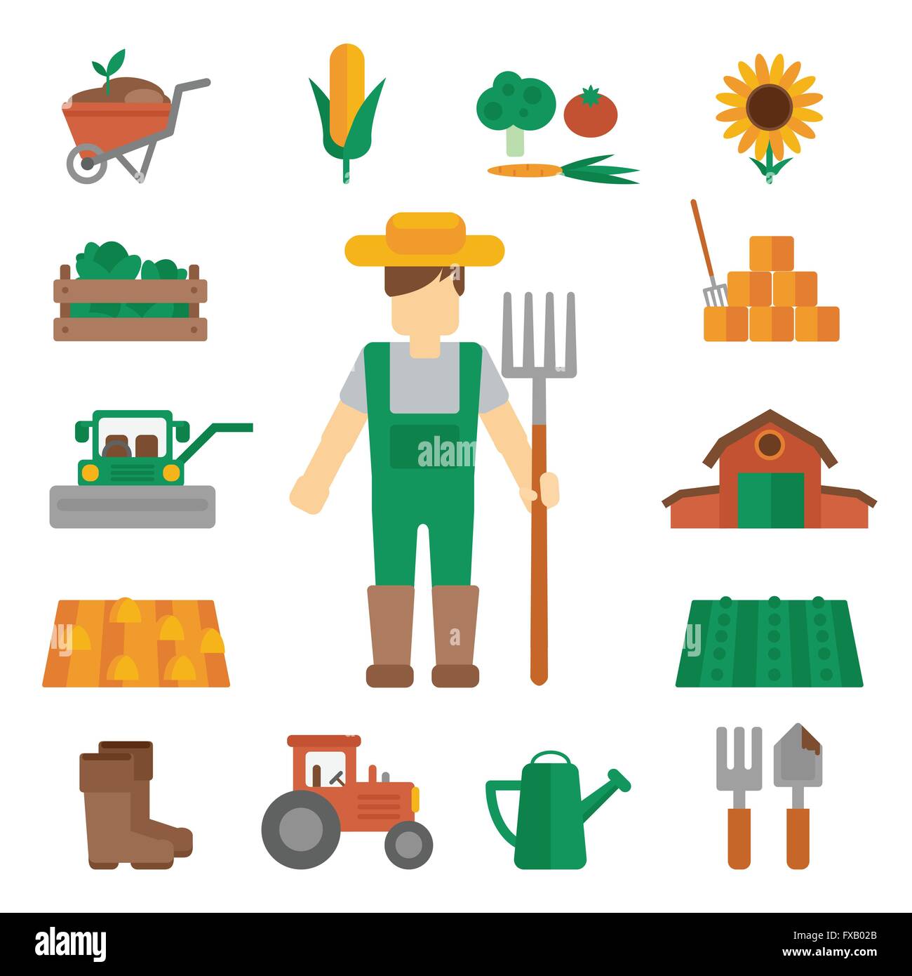 Farmer land icons flat Stock Vector Image & Art - Alamy