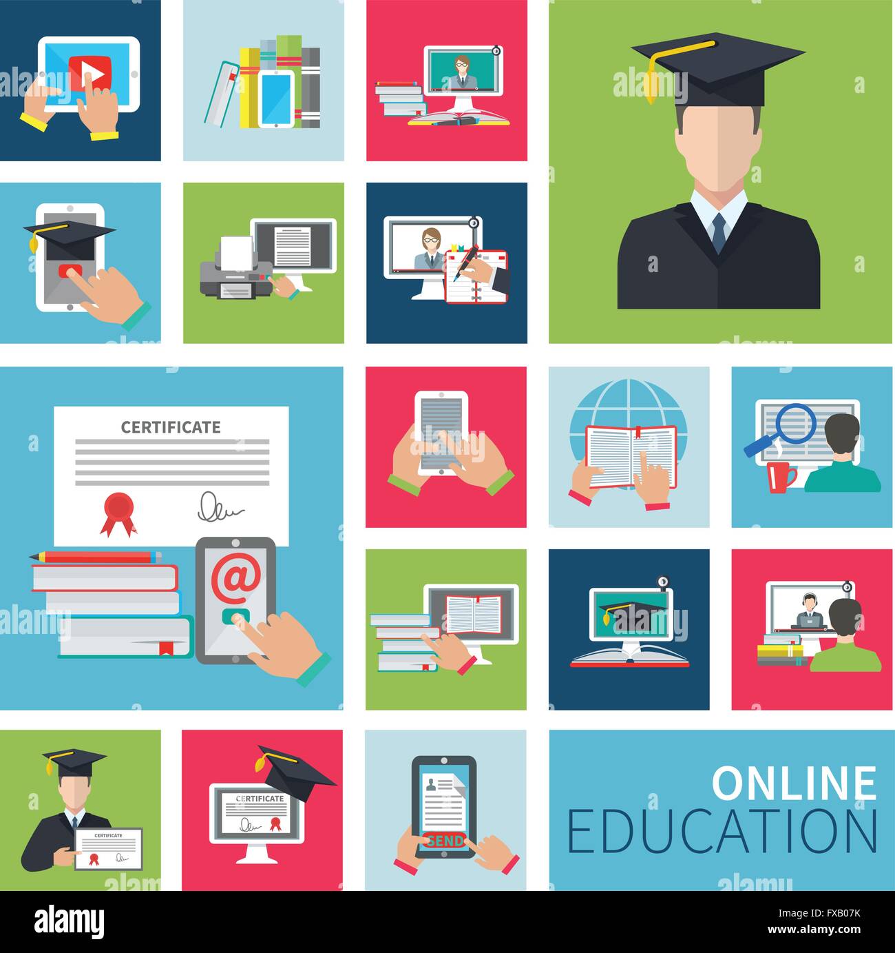 Online Education Flat Icons Stock Vector Image & Art - Alamy