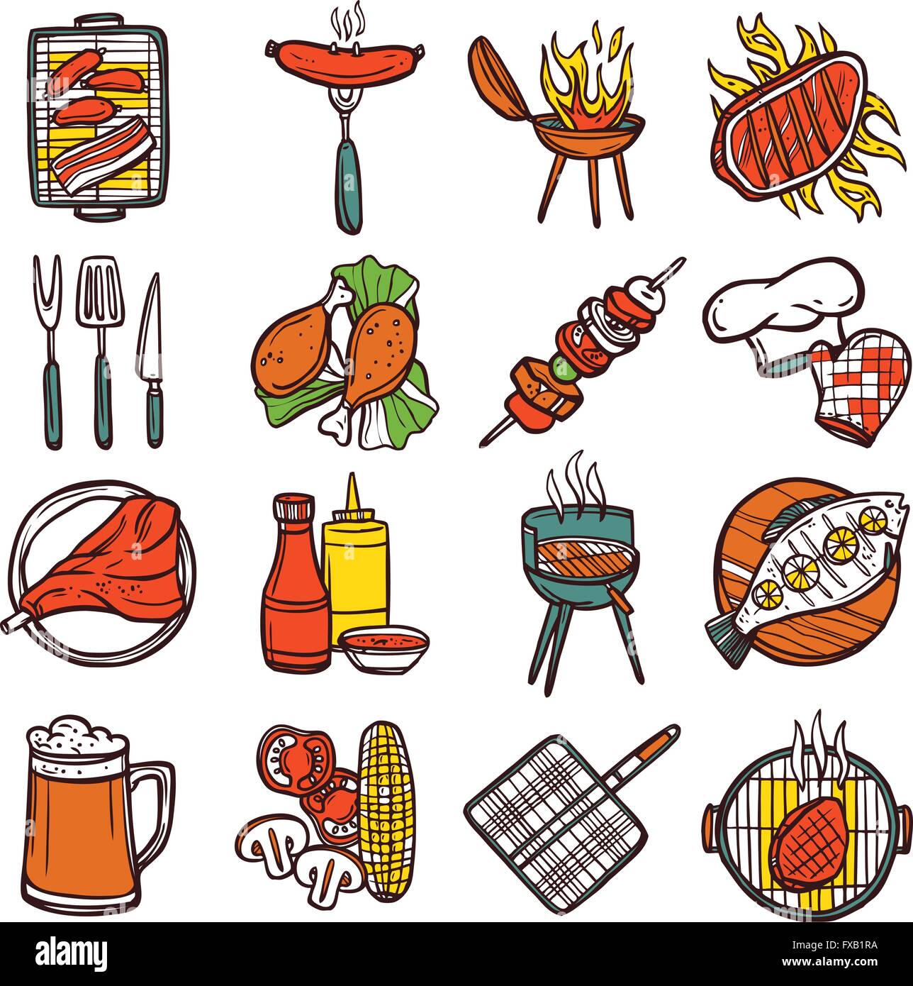 Bbq Grill Colored Icons Set Stock Vector Image & Art - Alamy