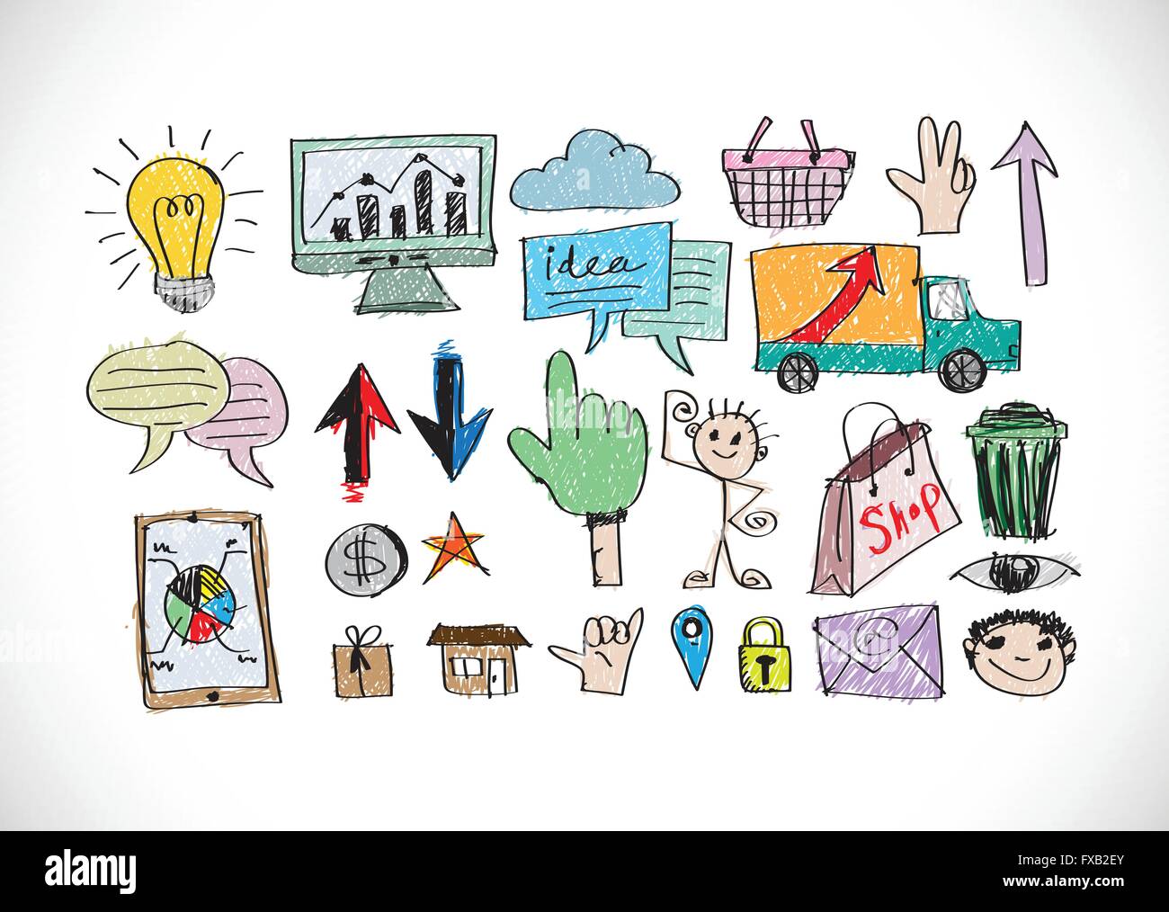 Hand doodle Business icon set idea design Stock Vector Image & Art - Alamy