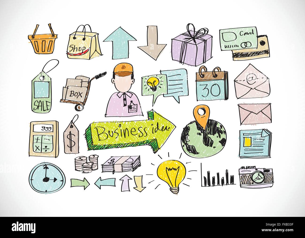 Hand doodle Business icon set idea design Stock Vector Image & Art - Alamy