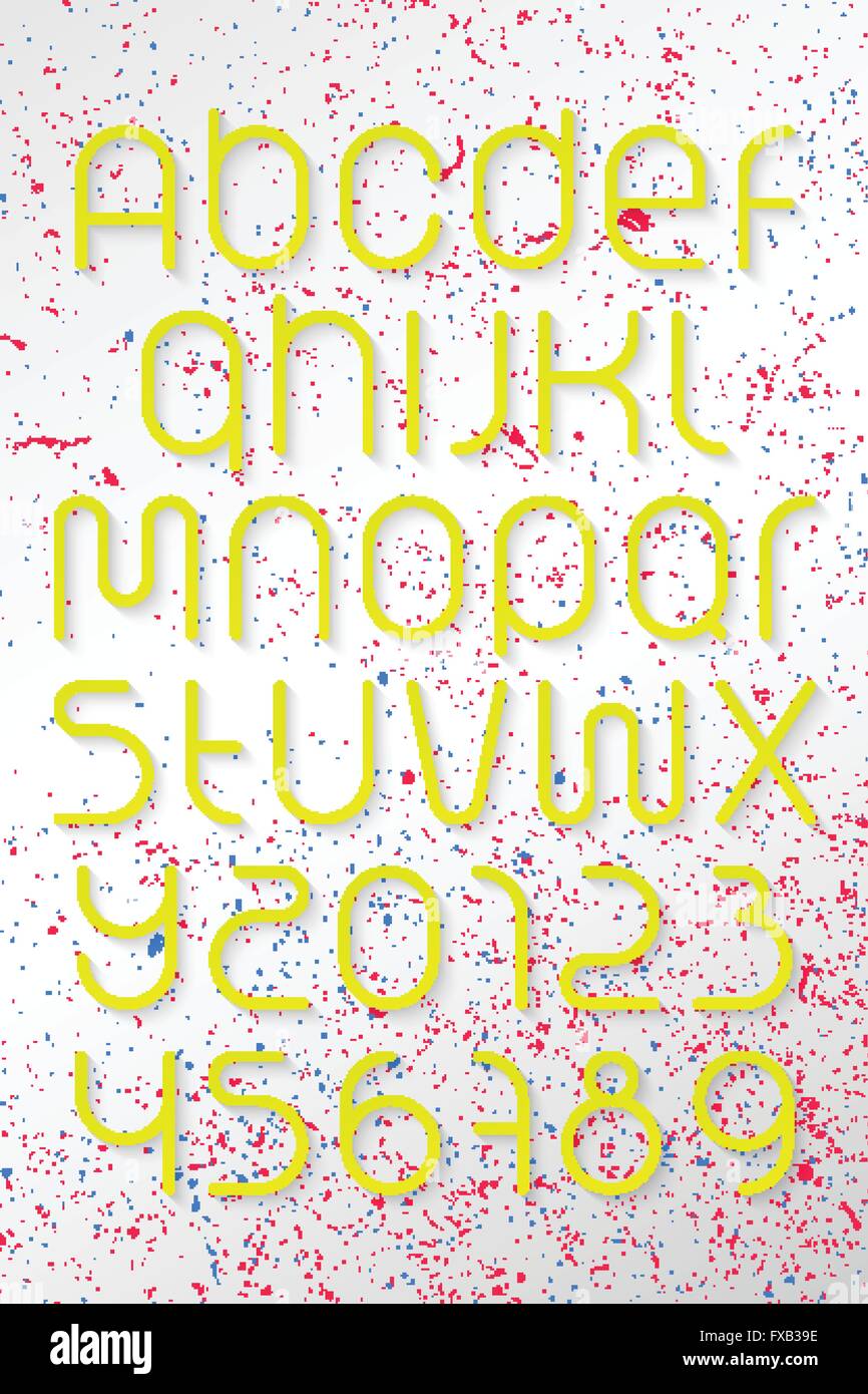 set of round style alphabet letters and numbers over grunge background