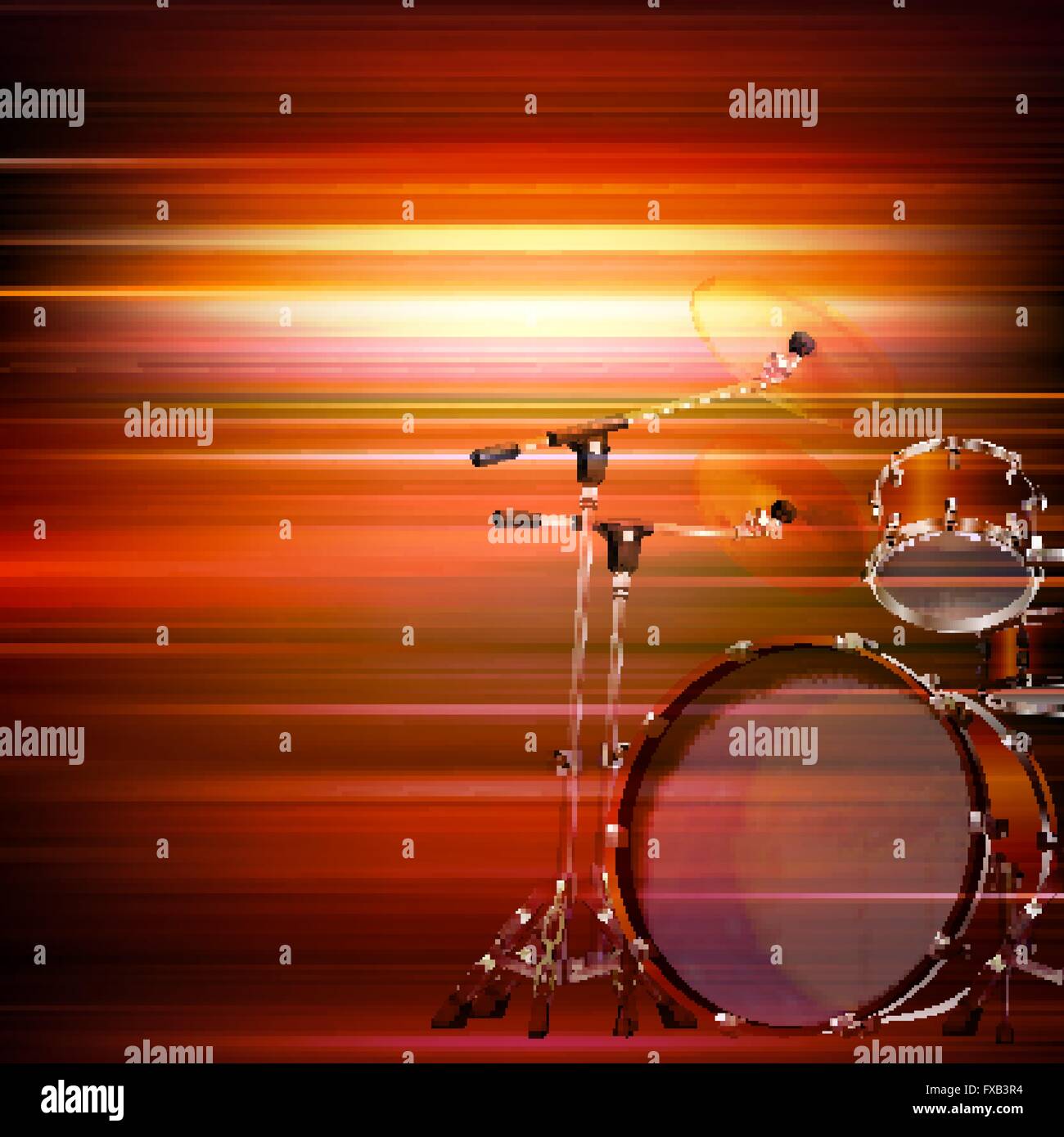abstract red blur music background with drum kit Stock Vector
