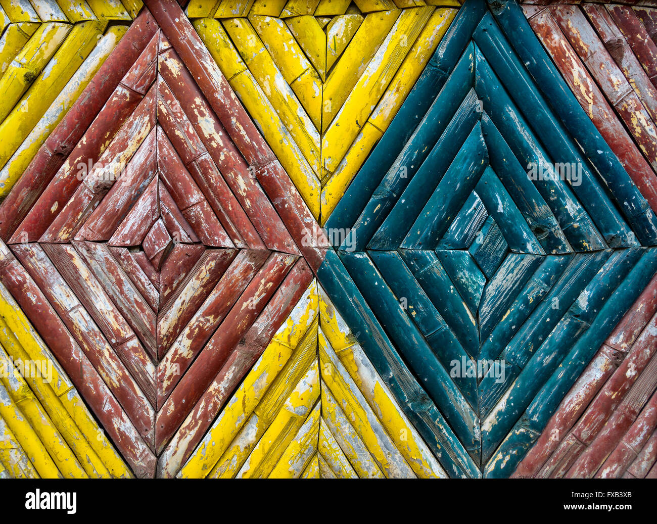 A colorful bamboo fence texture Stock Photo