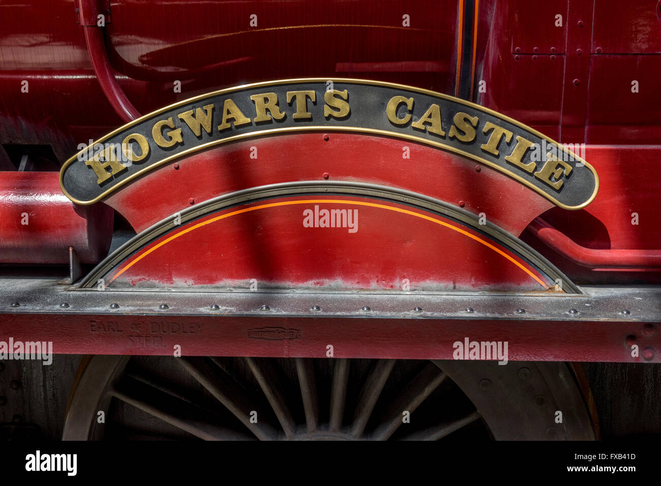 Close Up Of The Name Plate Of The Hogwarts Castle Express Steam Train Universal Studios The Wizarding World Of Harry Potter Stock Photo
