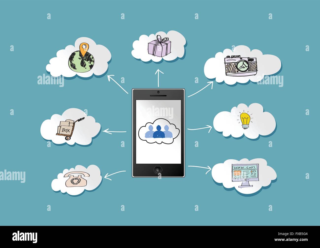 Mobile phone Cloud computing concept with Network contact by pen tablet ...