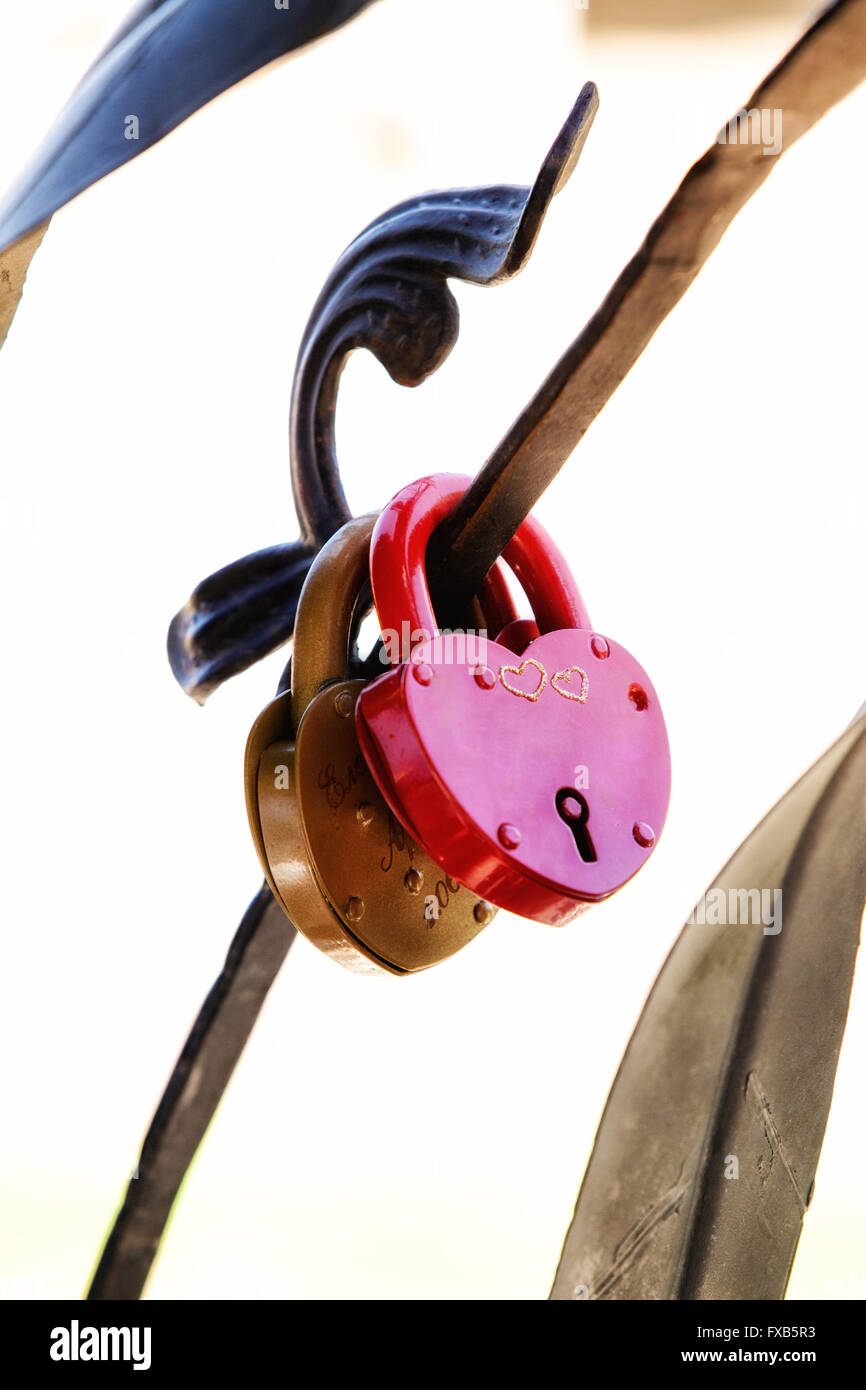 wedding lock of red color in the form of heart Stock Photo - Alamy