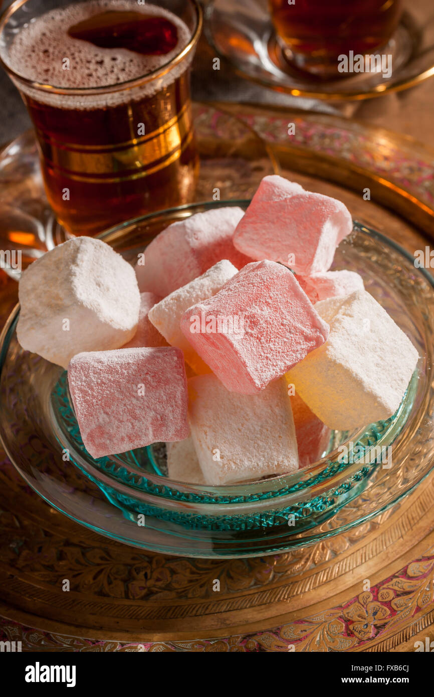 Turkish delight or rahat lokum rose and lemon flavour a Middle Eastern ...