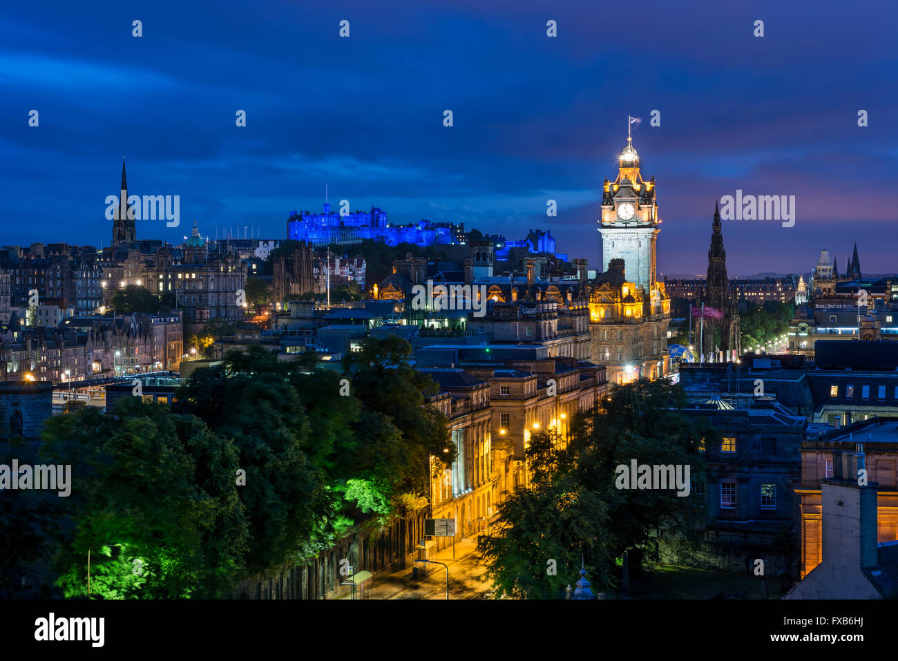 Edinburgh night skyline. Stock Photo