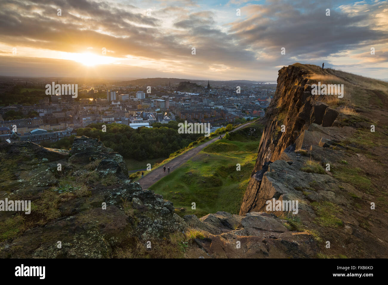 Edinburgh city skyline from Salisbury Crags. Stock Photo