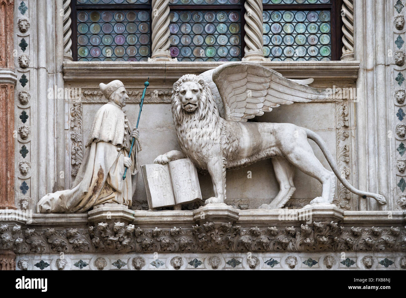 traditional winged lion sculpture with open book from Venice,Italy