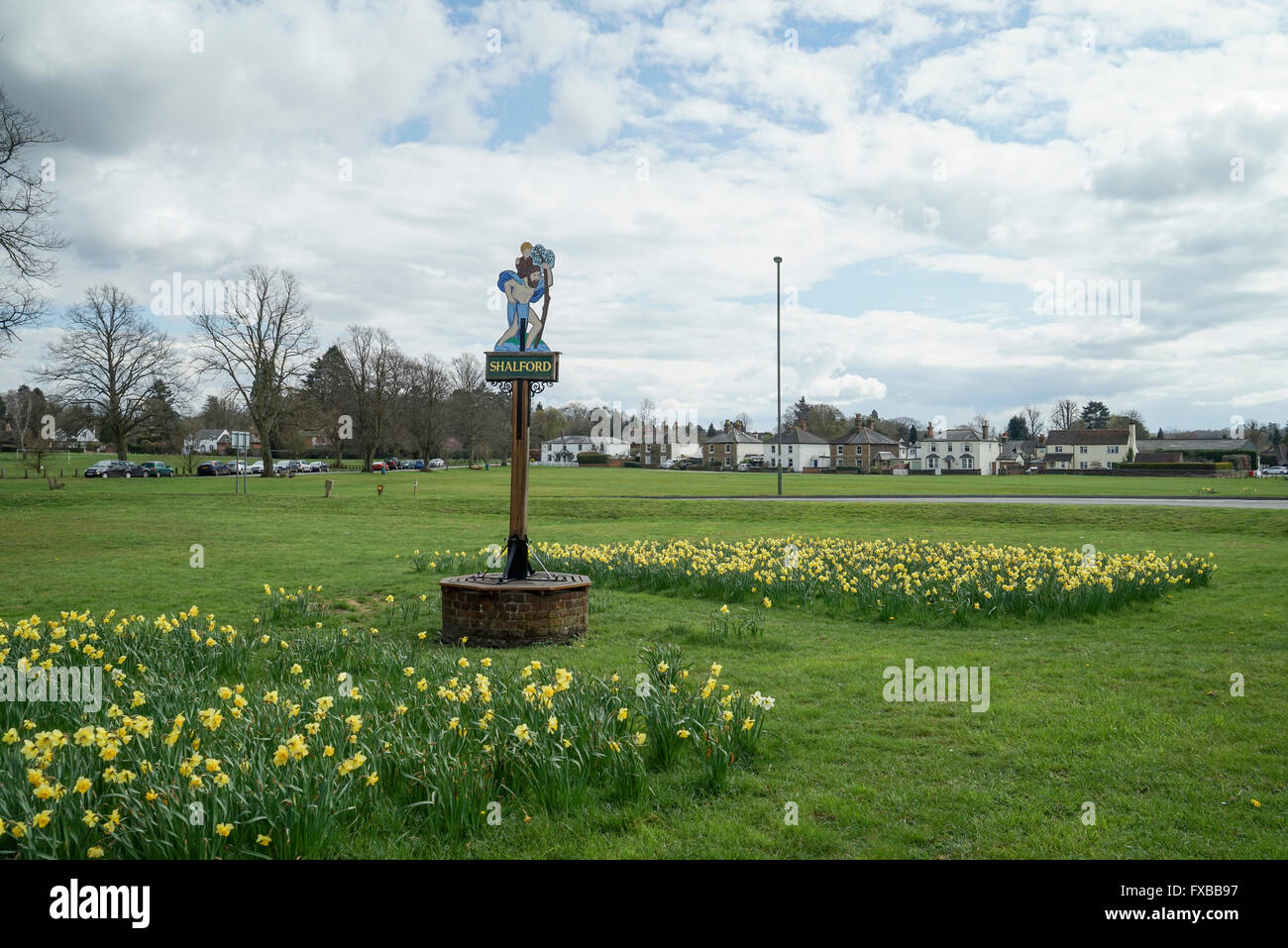 The Village Sign and Green, Shalford, Surrey 1 Stock Photo Alamy