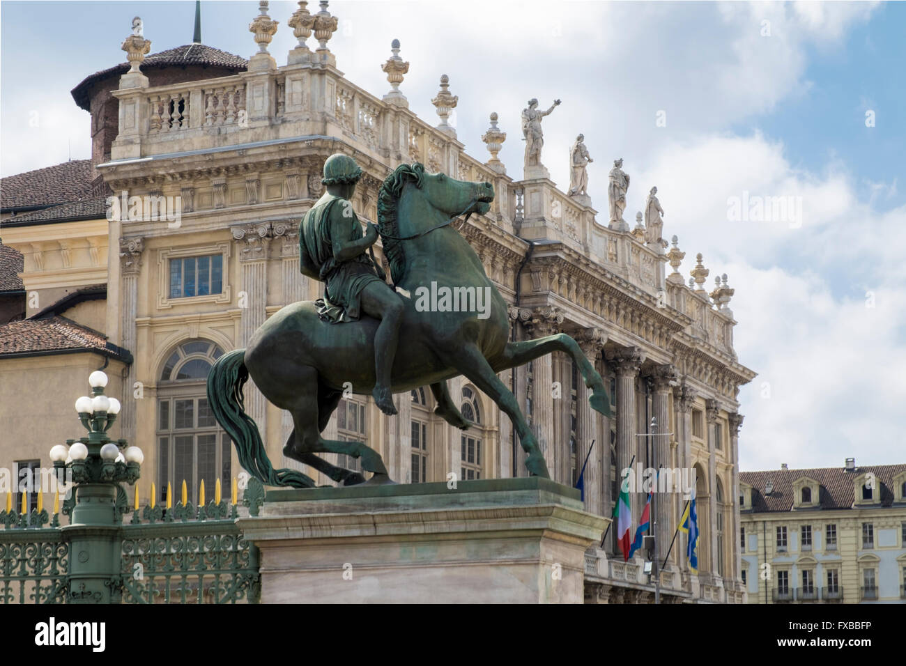 Statue and Palazzo Madama, Turin,  Piedmont, Italy Stock Photo