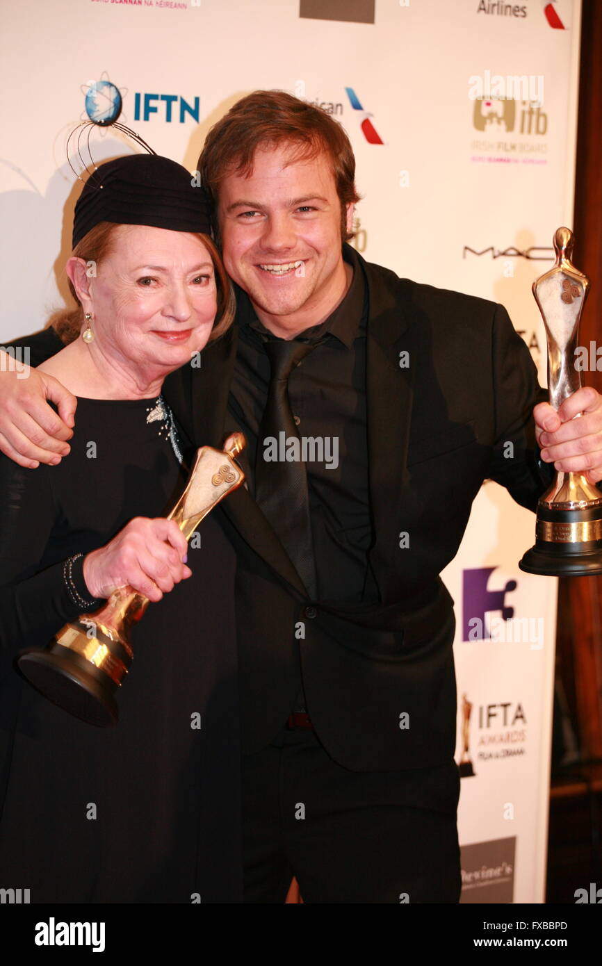 Costume designer Joan Bergin and actor Moe Dunford at the IFTA Film & Drama Awards (The Irish Film & Television Academy) Stock Photo