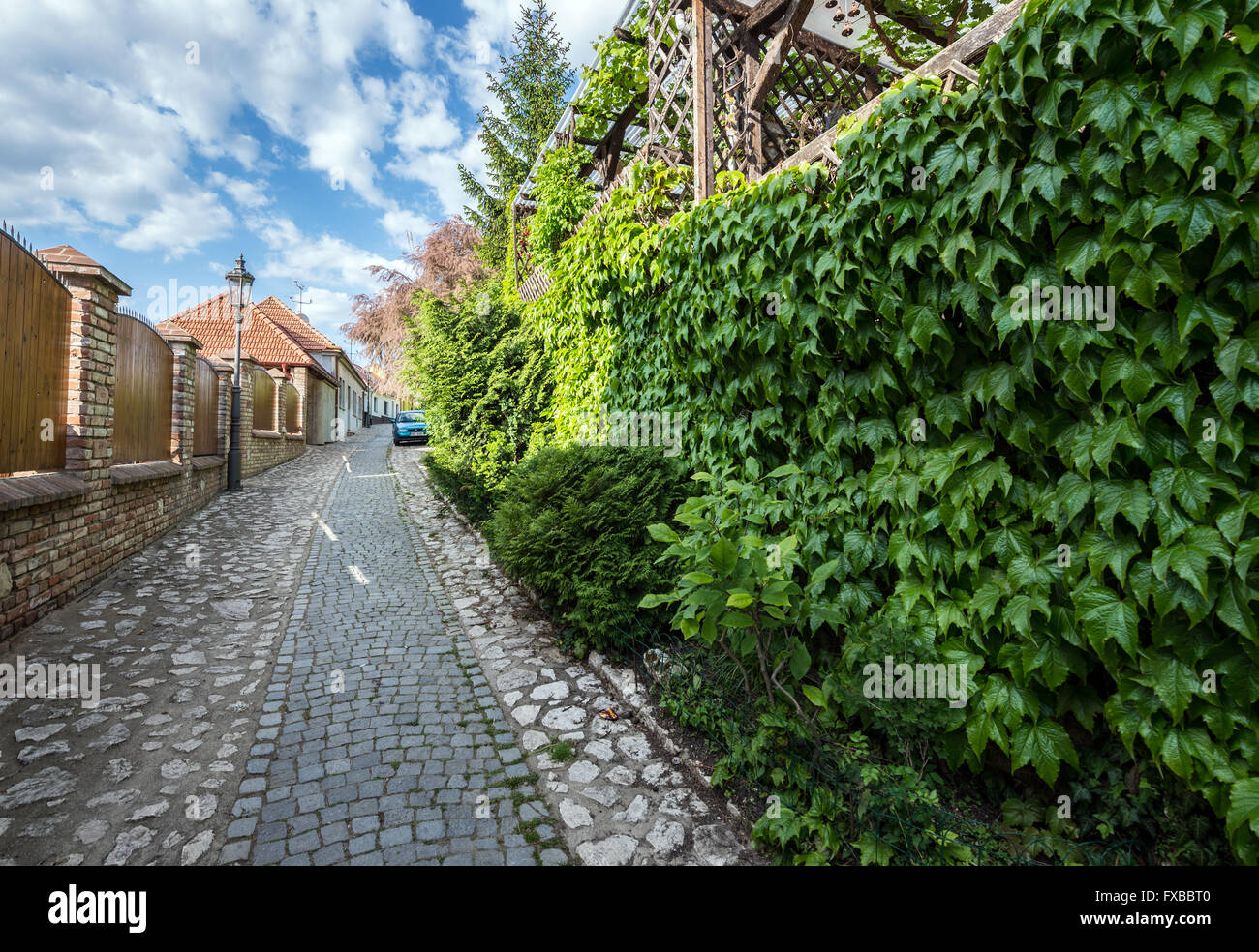 Small paved street - Kamenny radek in Mikulov town, Moravia region, Czech Republic Stock Photo