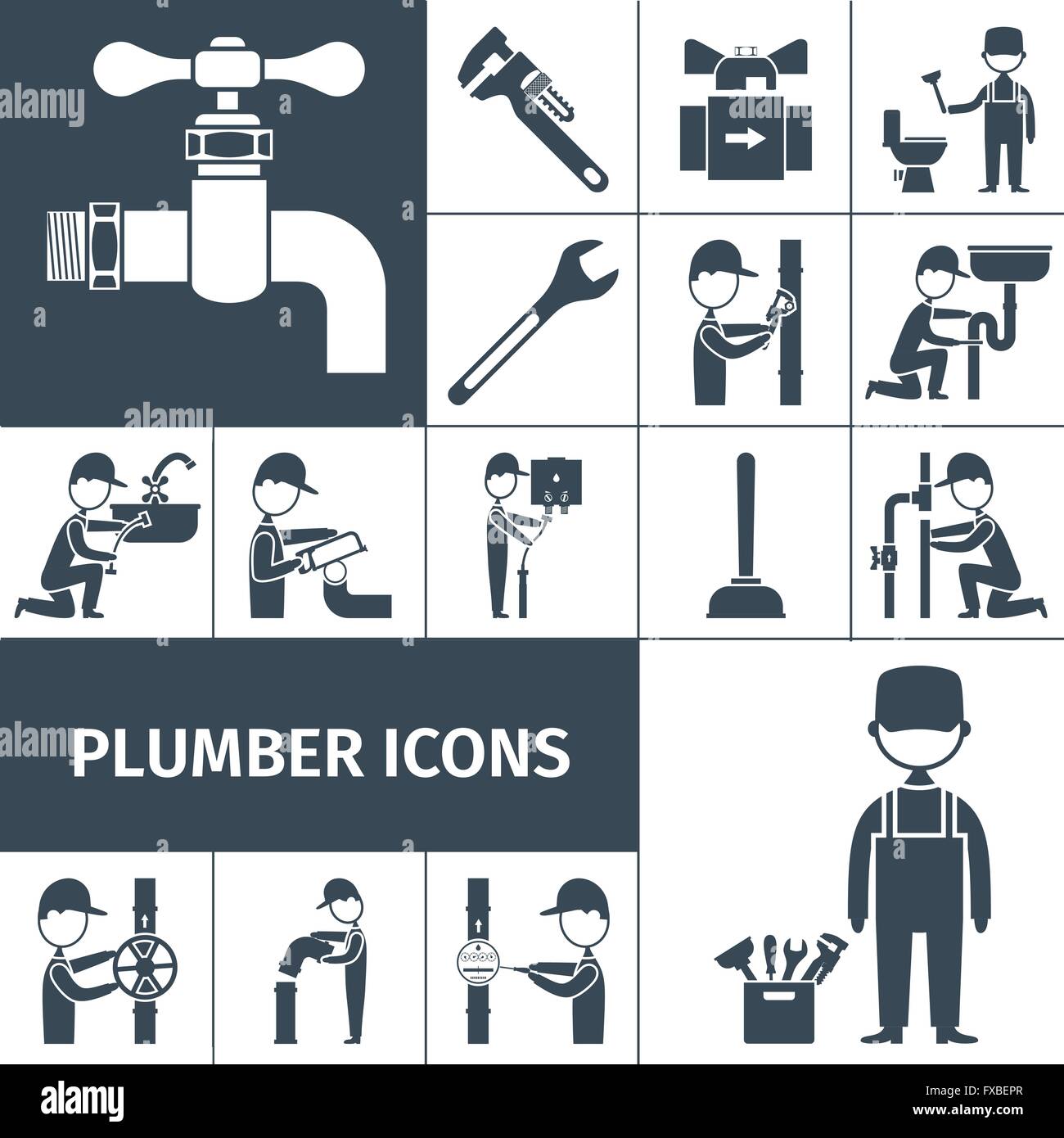 Plumber Icons Black Stock Vector Image & Art - Alamy