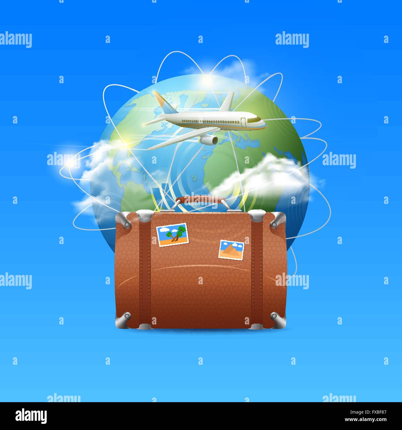 Plane With Globe And Suitcase Stock Vector Image & Art - Alamy