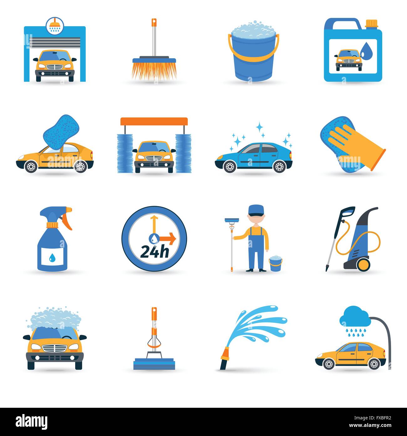 Car wash service icons set Stock Vector