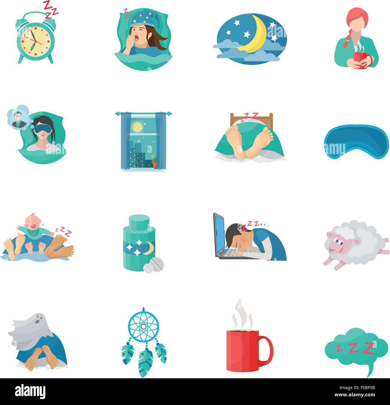 Sleep Time Flat Icons Set Stock Vector Image & Art - Alamy