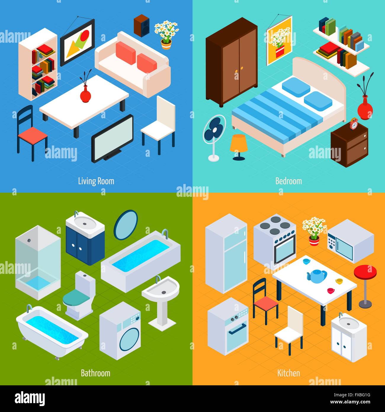 Isometric Interior Set Stock Vector Image & Art - Alamy
