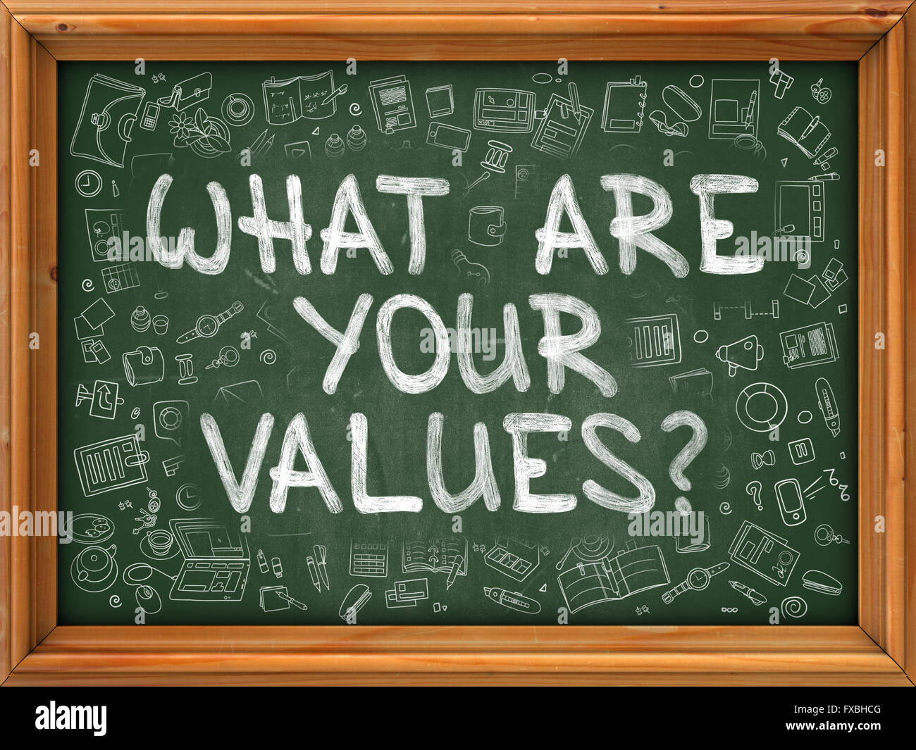 What are Your Values - Hand Drawn on Green Chalkboard. Stock Photo