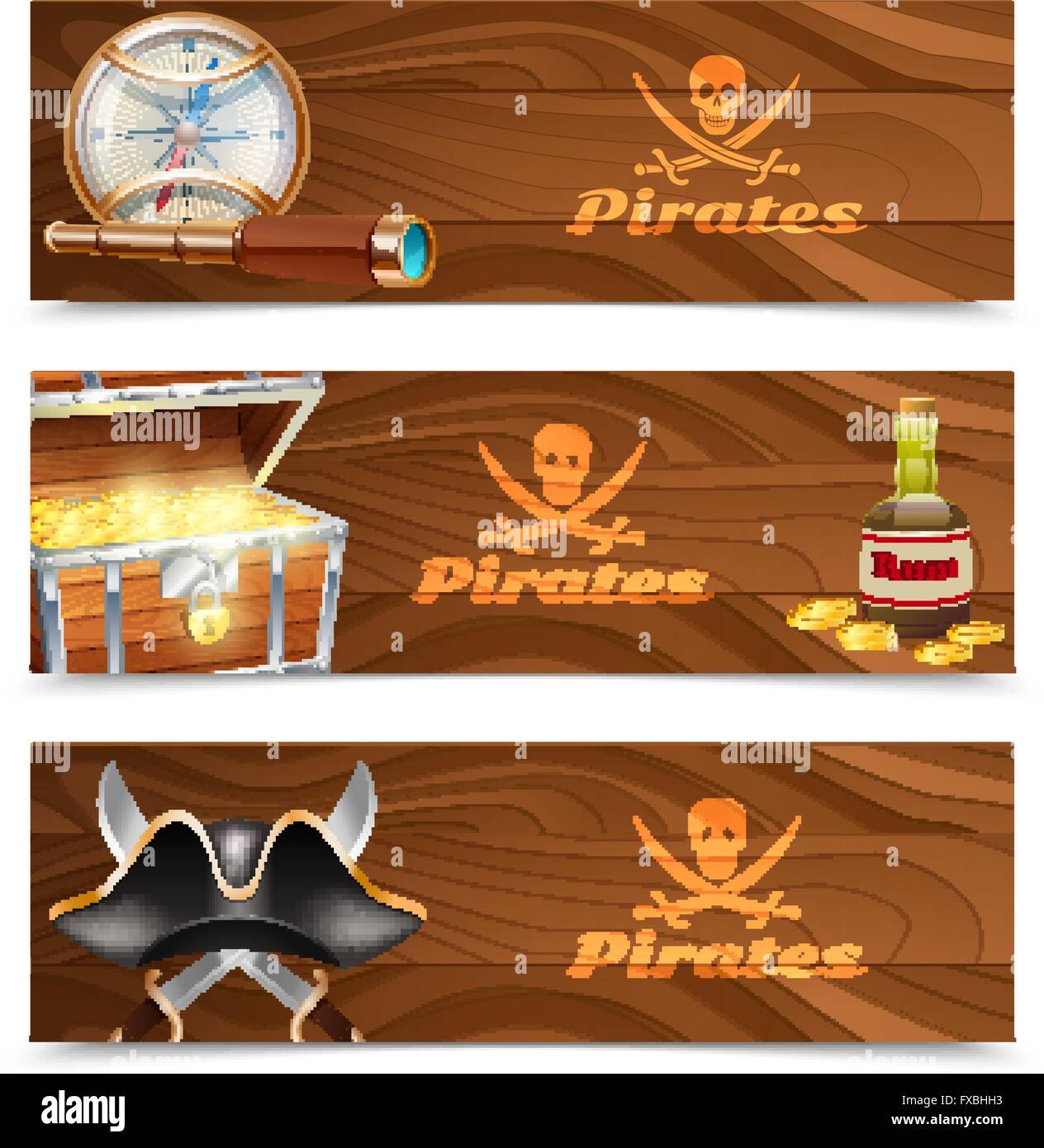 Three horizontal pirate banners Stock Vector Image & Art - Alamy