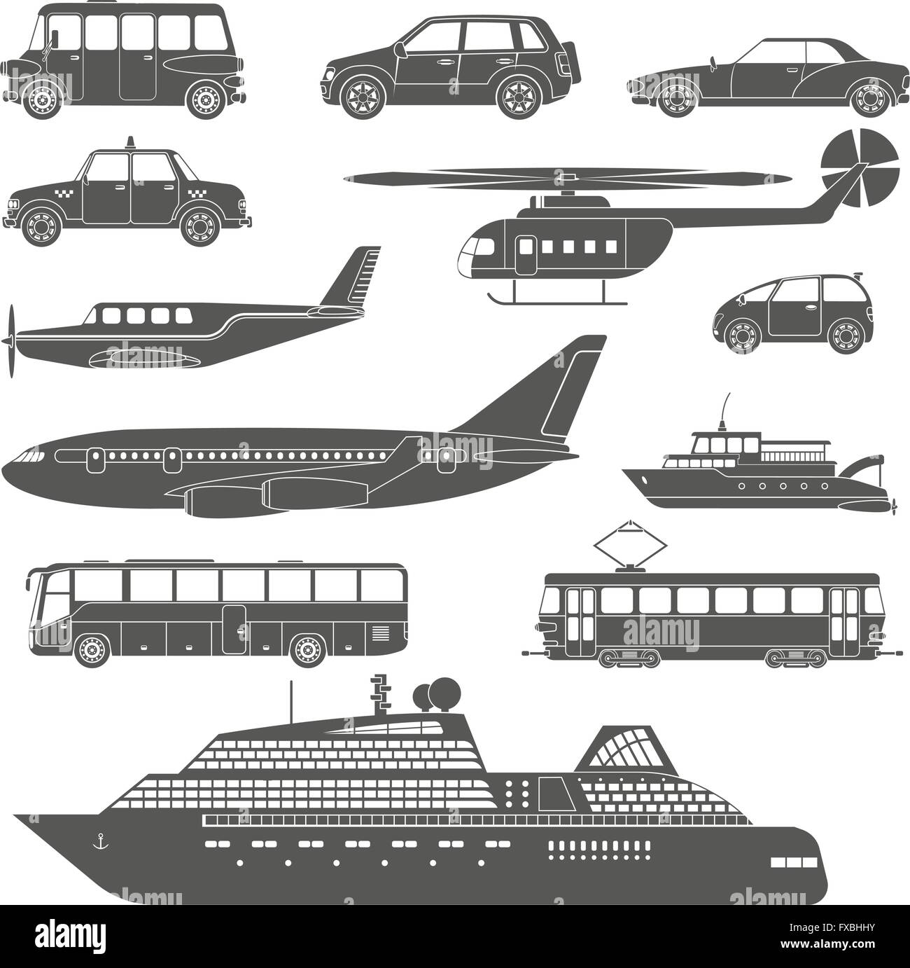 Detailed black and white transport icons set Stock Vector Image & Art ...