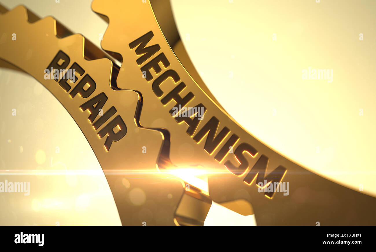 Mechanism Repair Concept. Golden Metallic Gears Stock Photo Alamy
