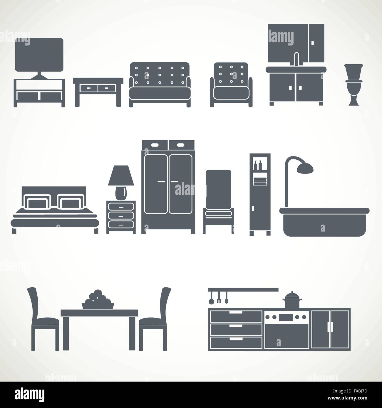 Home furniture design blackicons set Stock Vector Image & Art - Alamy