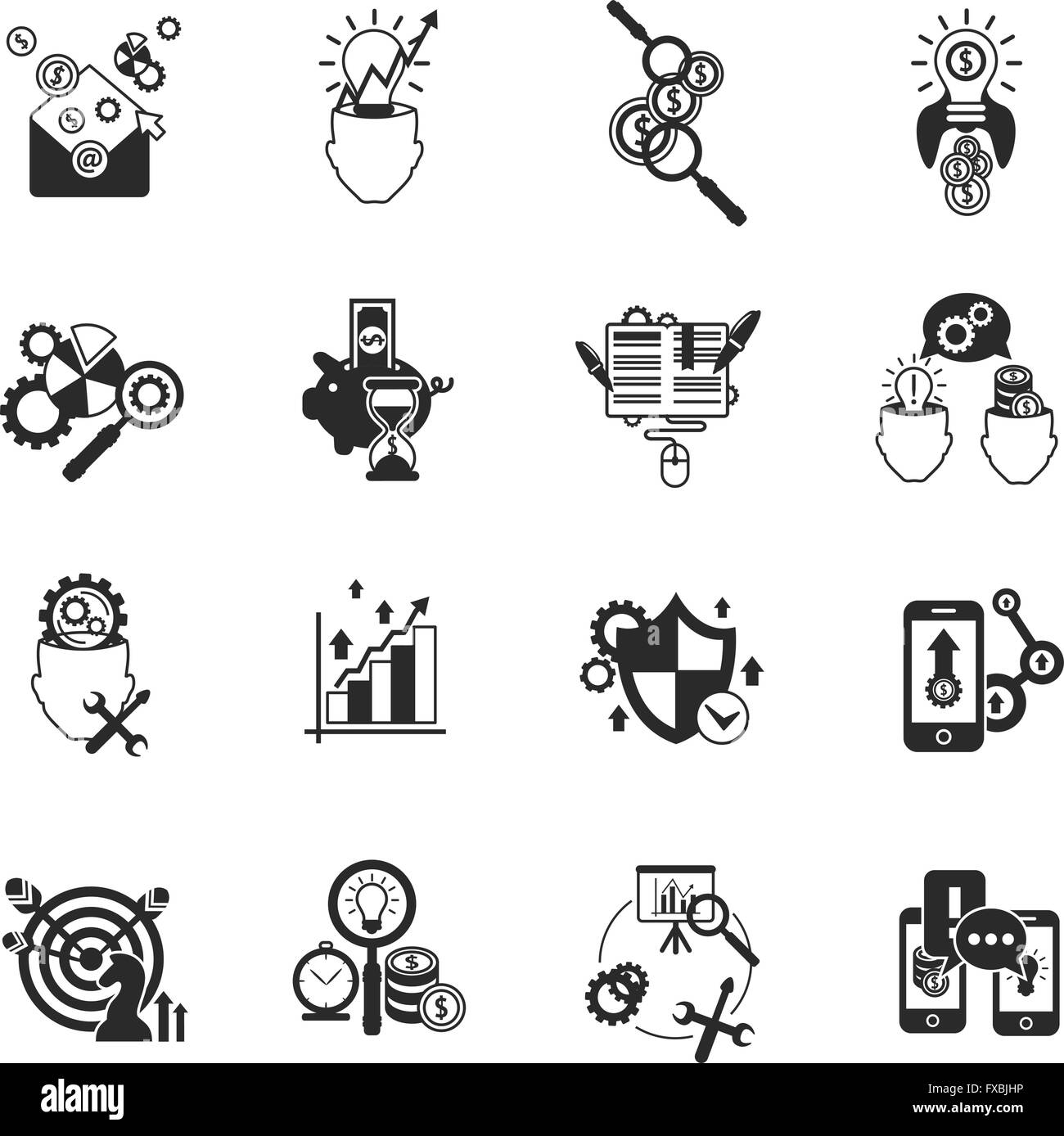 Business analysis icons set black Stock Vector