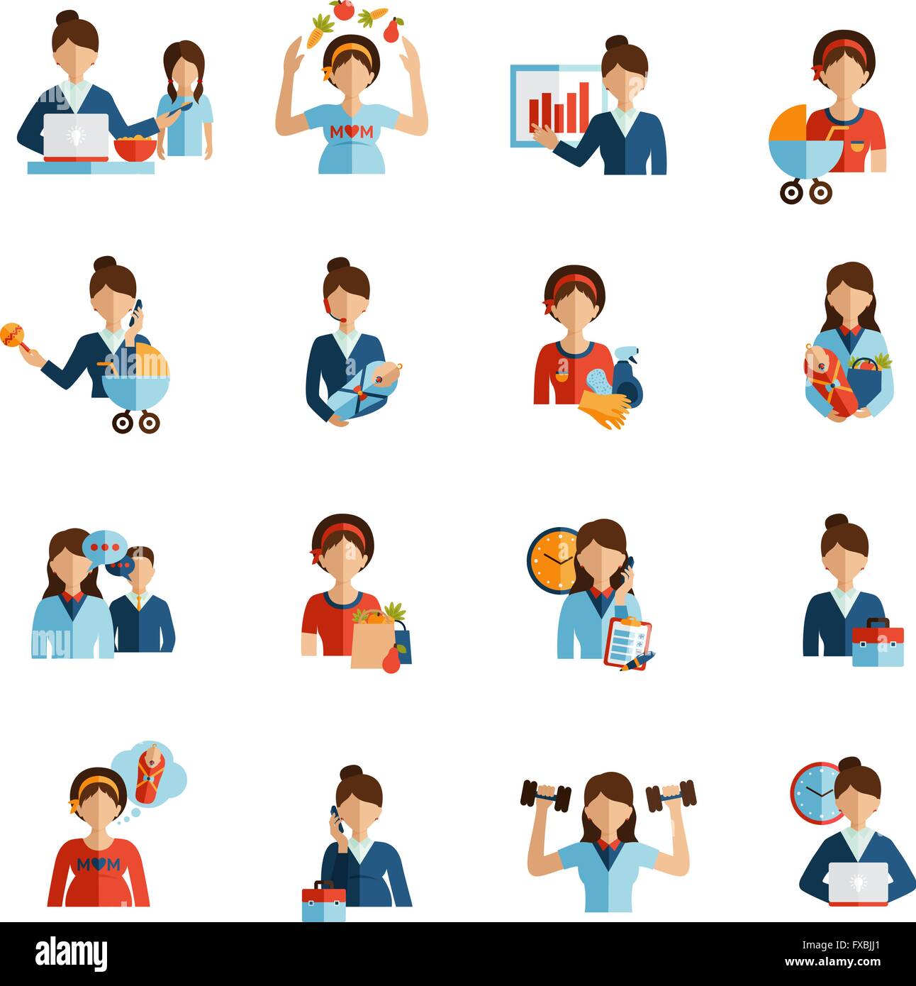Businesswoman mother flat icons set Stock Vector Image & Art - Alamy