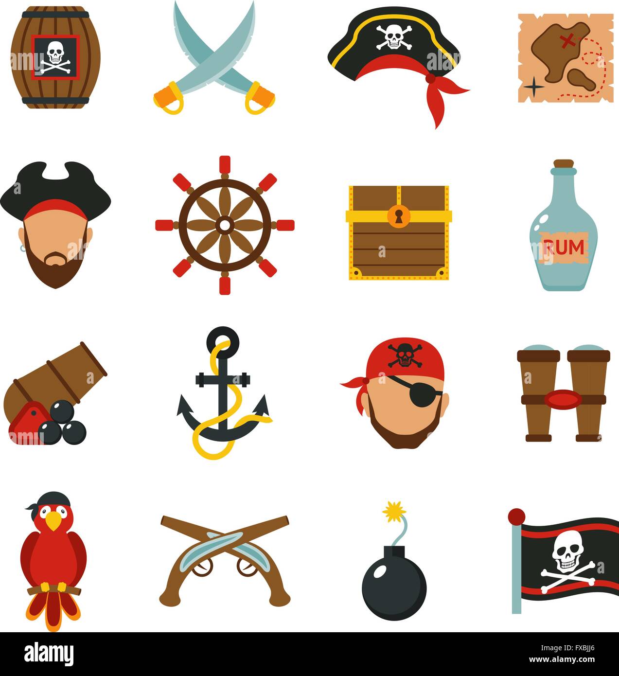 Pirate icons set flat Stock Vector Image & Art - Alamy