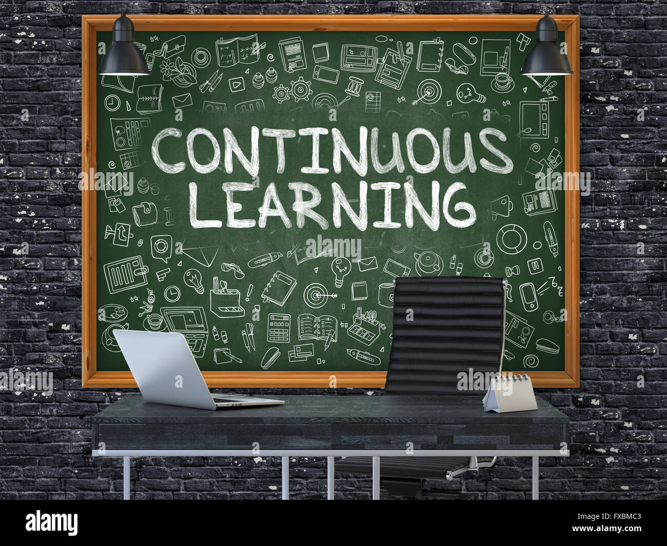 Hand Drawn Continuous Learning on Office Chalkboard. Stock Photo