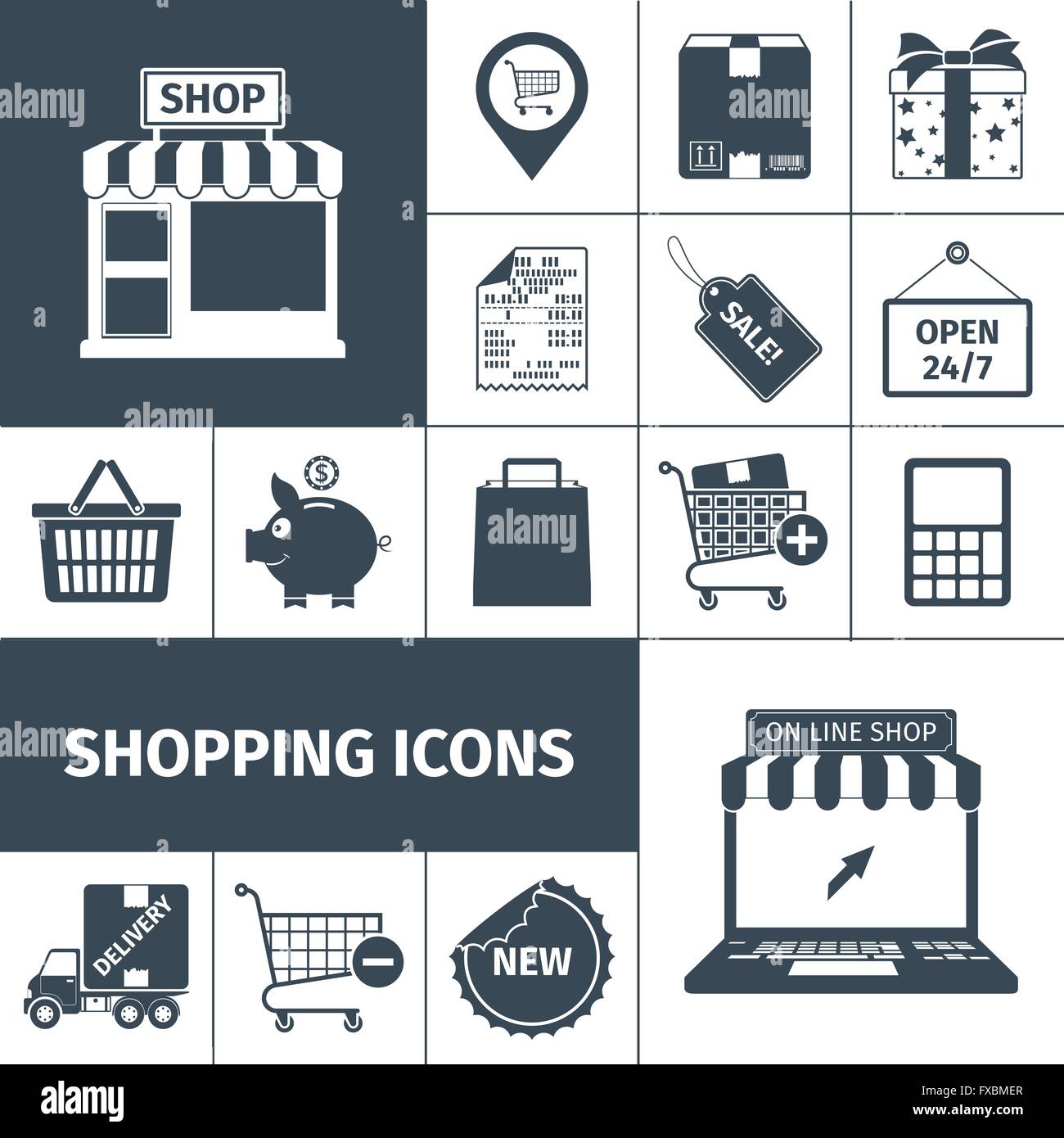 Shopping black white icons set Stock Vector Image & Art - Alamy