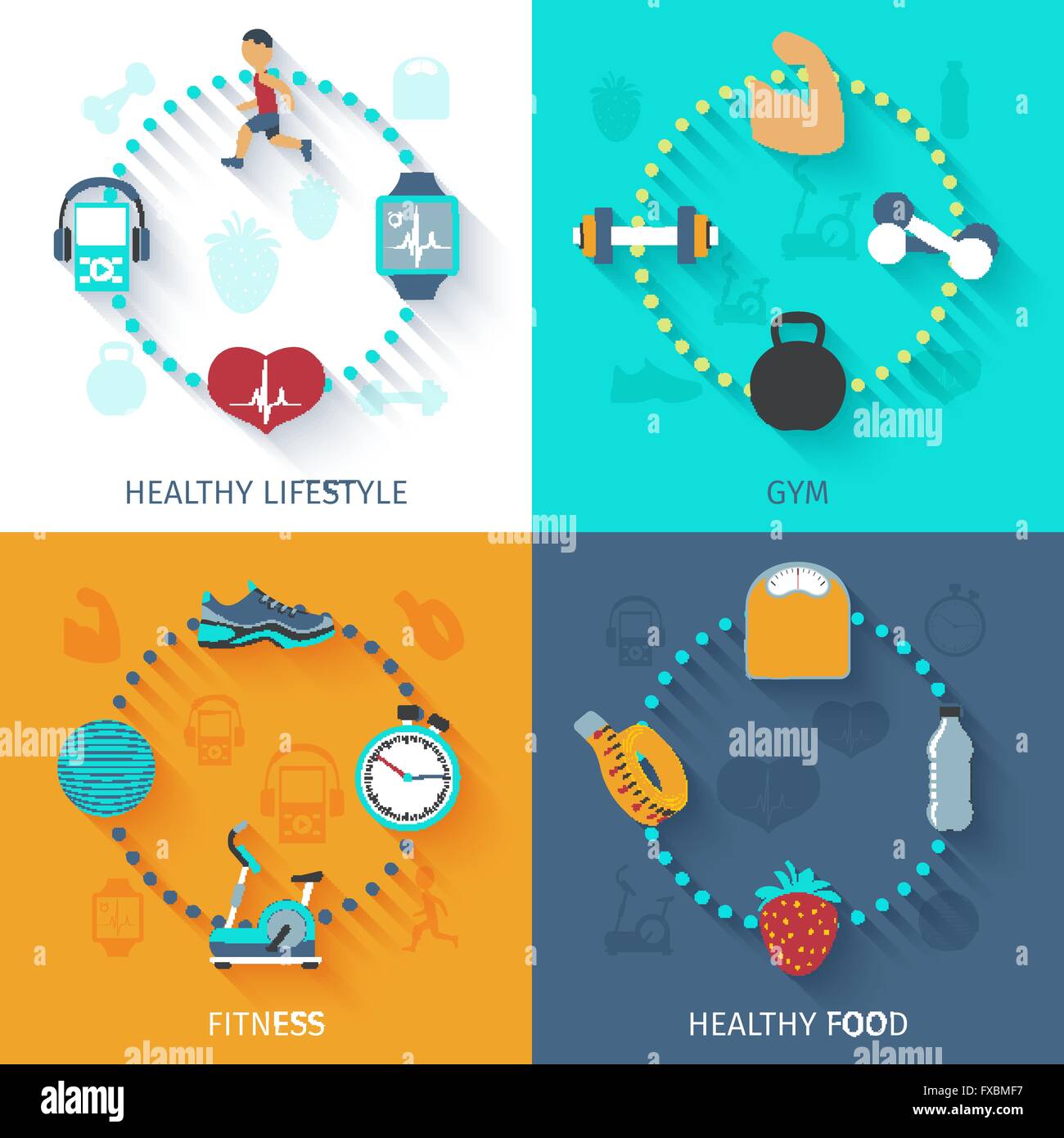 Fitness 4 flat icons square banner Stock Vector Image & Art - Alamy