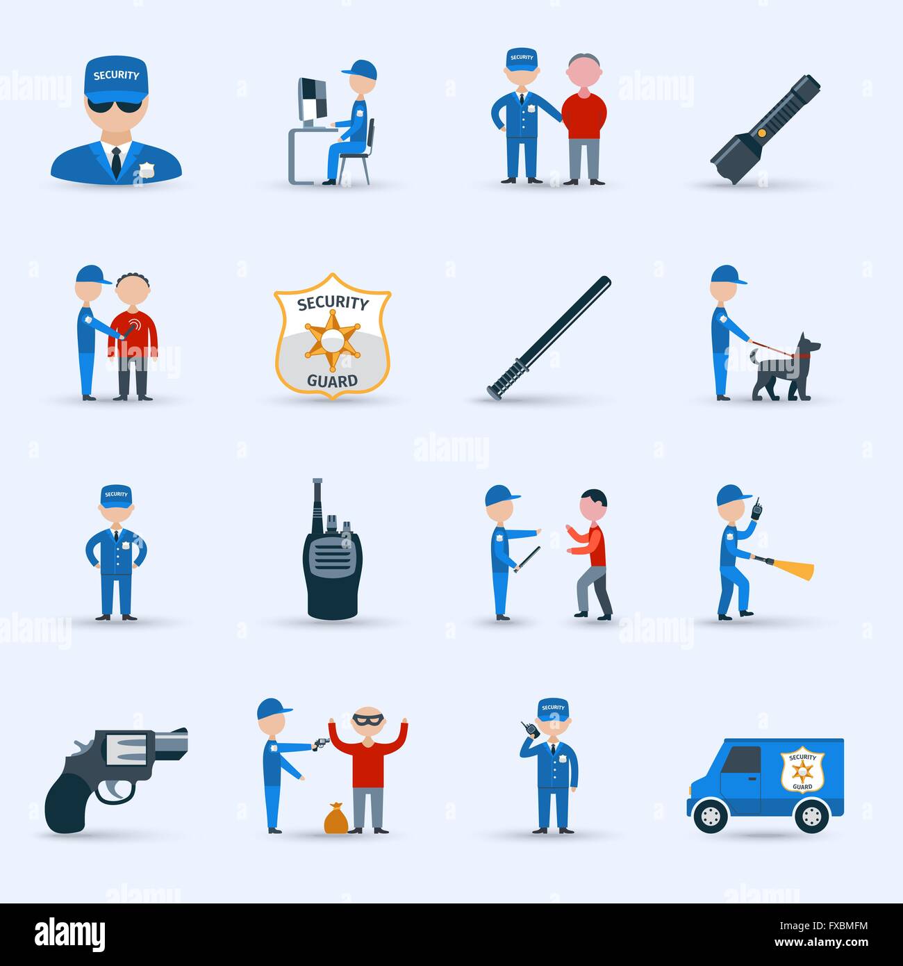 Security guard service icons set Stock Vector