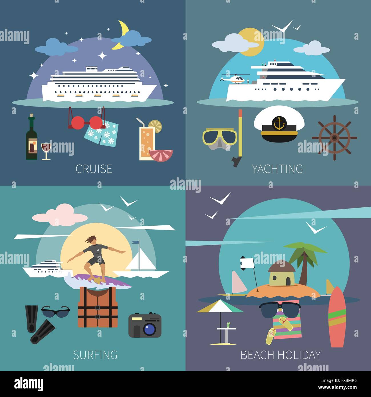 Ship Flat Set Stock Vector Image & Art - Alamy